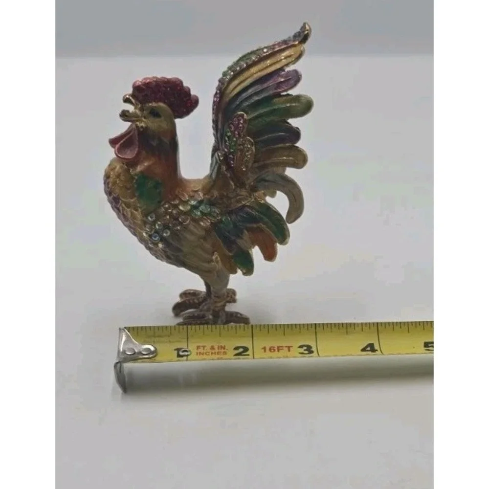 Sevenbees Vintage Style Jeweled Rooster Trinket Box Colorful Enamel Rhinestone